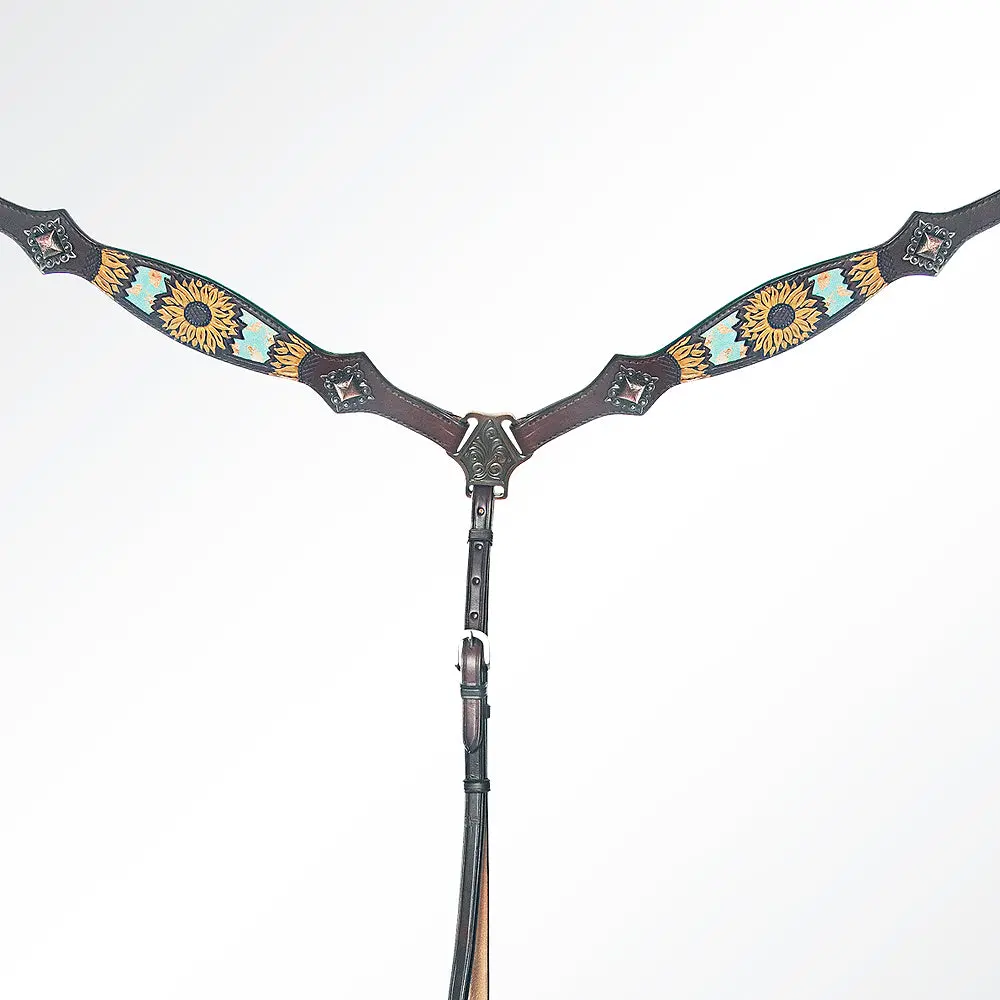 American Darling Western Horse One Ear Headstall Breast Collar Set Leather 1