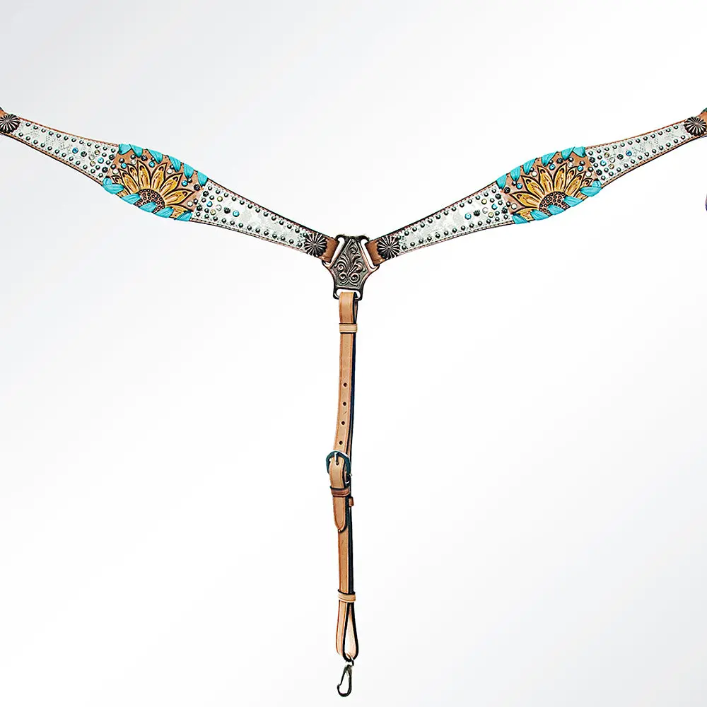 American Darling Lc-Adpaf110-Bc Western Horse Floral Breast Collar Tack Genuine Leather 1