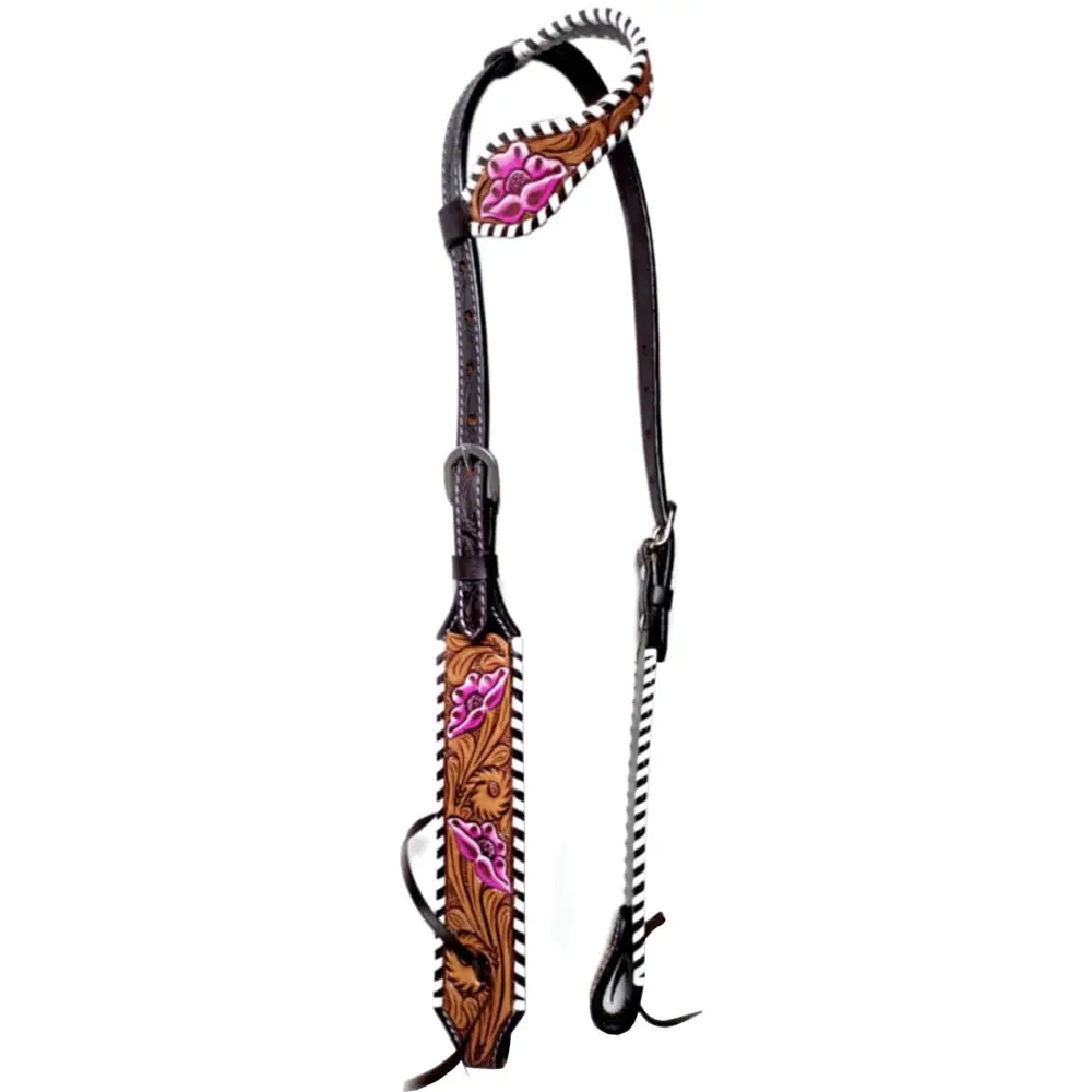 Bar H Equine Horse Leather One Ear Headstall Brown 1