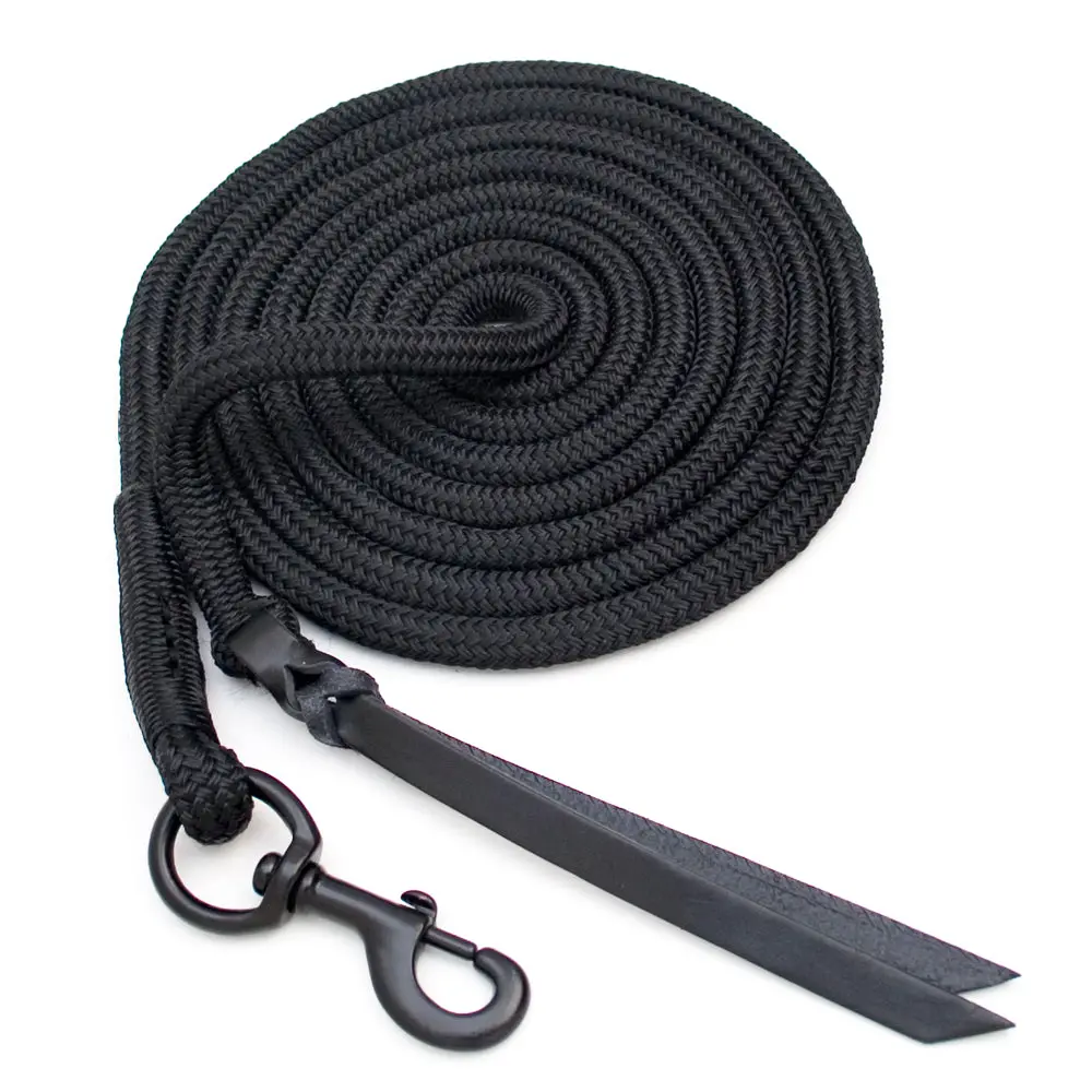 12 Ft Blocker Horse Lead Rope W/ Double Leather Popper Black 1