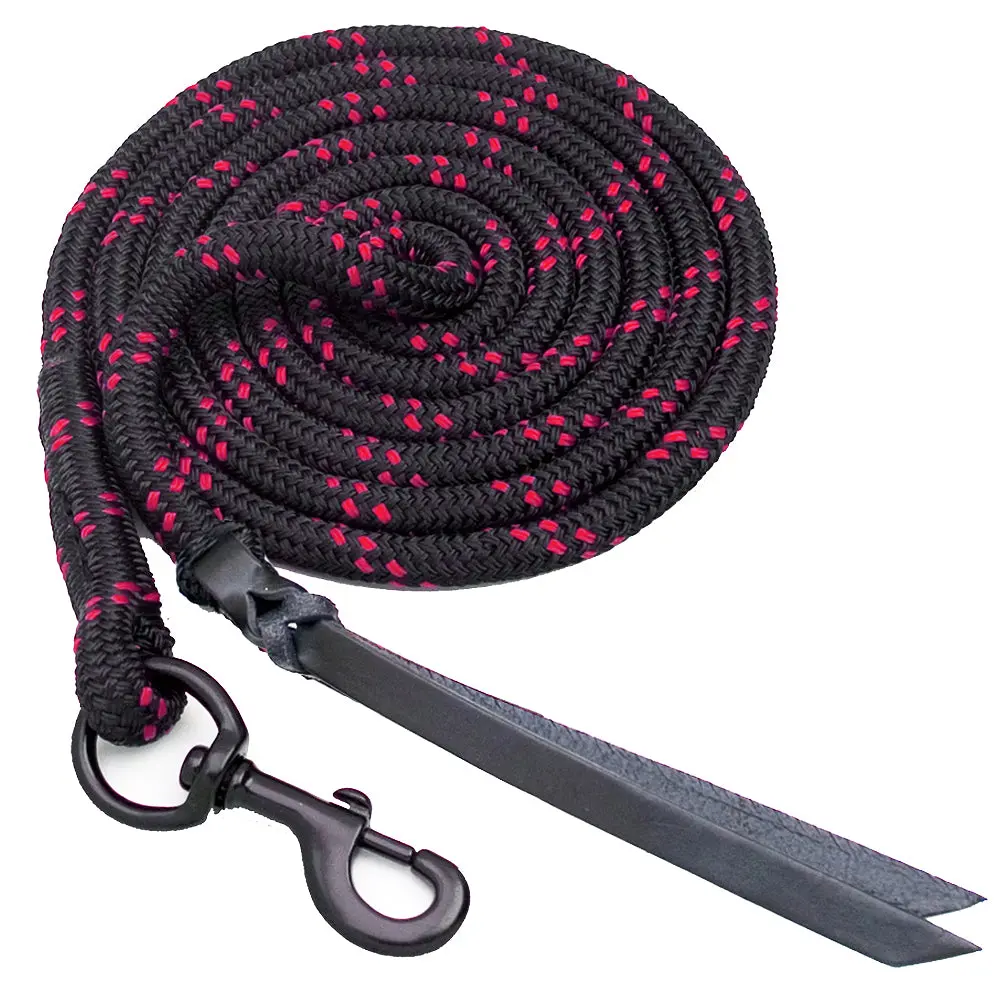 12 Ft Blocker Horse Lead Rope W/ Double Leather Popper Red 1