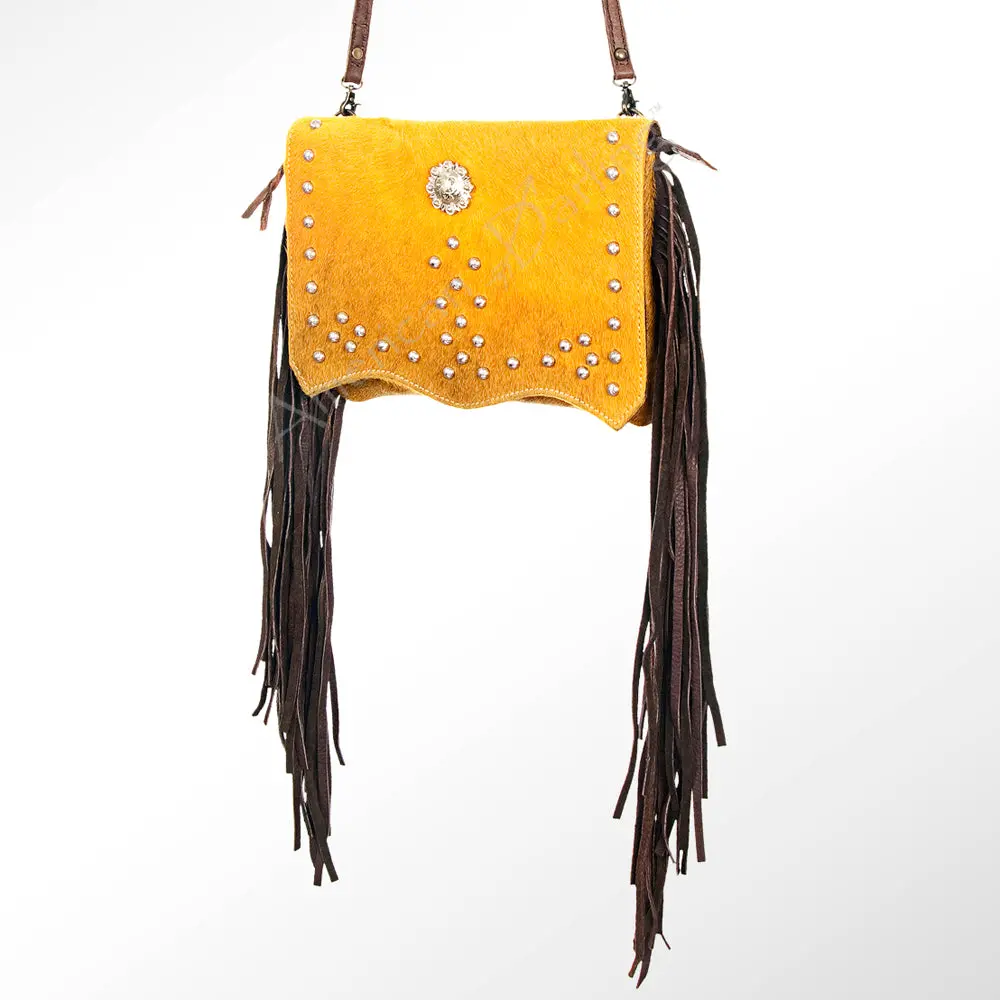 American Darling Small Cross Body Bag Rivetted Concho Hair-On Cowhide Genuine Leather Purse Fringes With Ykk Zipper 1