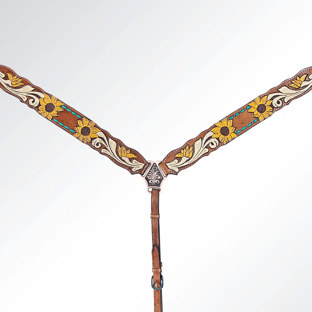 American Darling Western Horse One Ear Headstall Breast Collar Set Leather 2