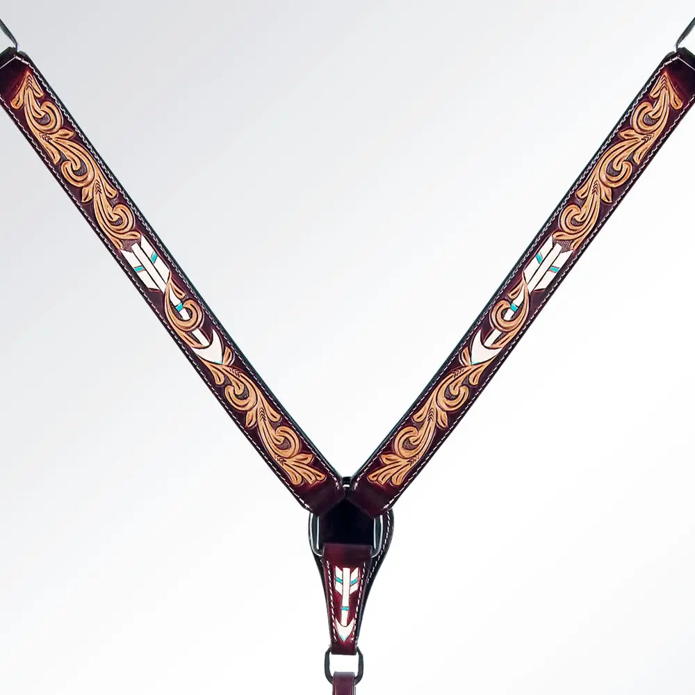 American Darling Adpaf119-Bc Western Horse Floral Breast Collor Genuine Leather Tan 1