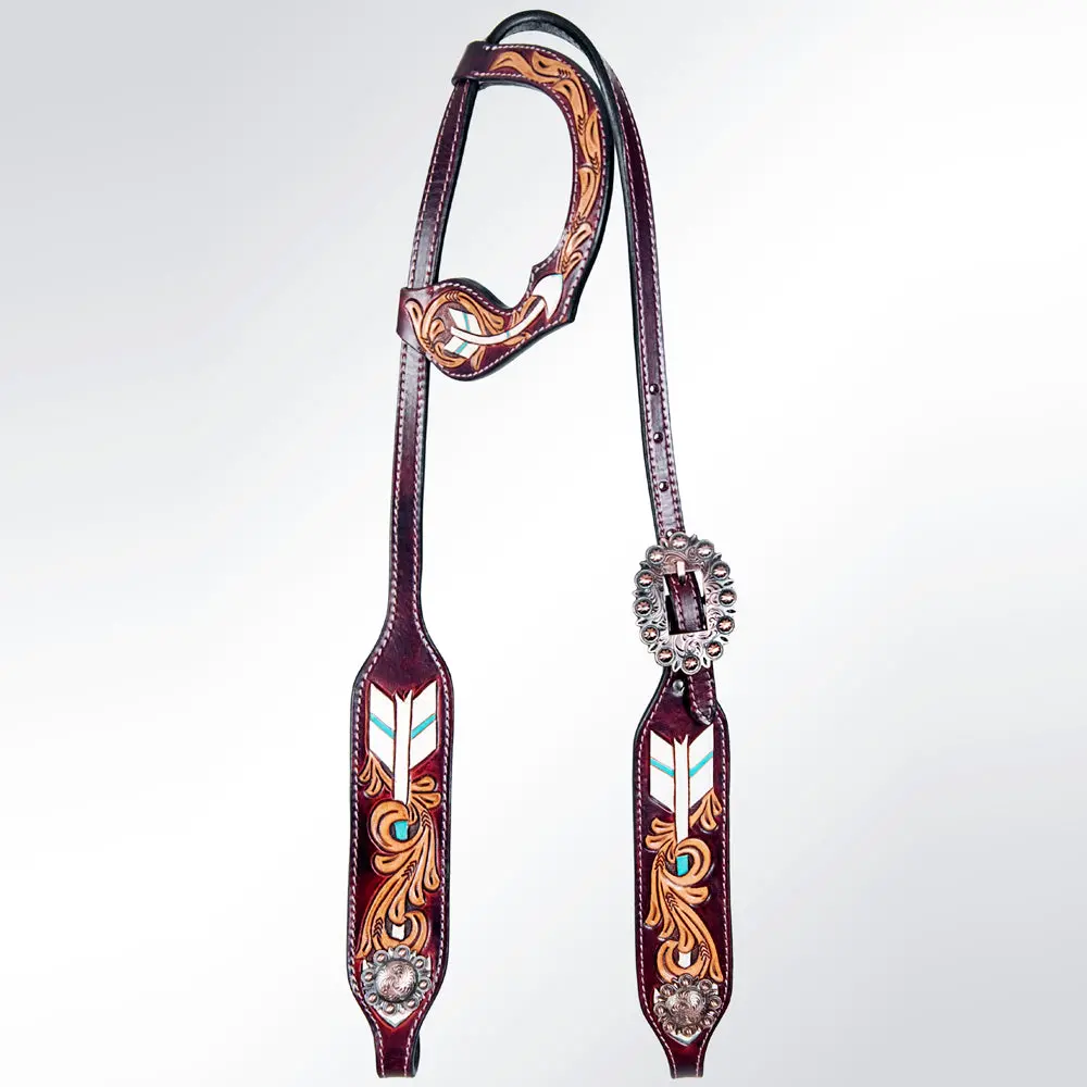 American Darling Adpaf119-Hs Western Horse Floral One Ear Headstall Leather 1