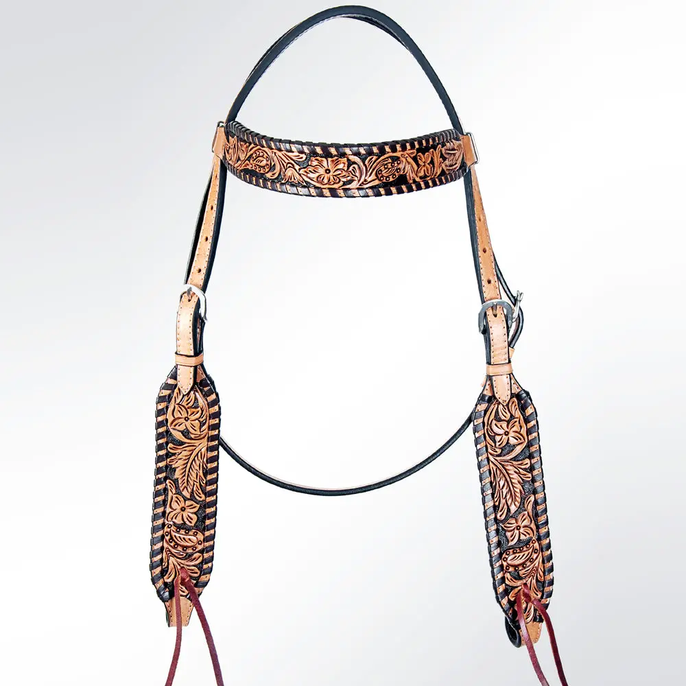 American Darling Adpaf120-Hs Western Horse Floral Headstall Genuine Leather Tan 1