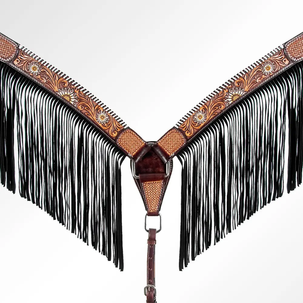American Darling Adpaf124-Bc Western Horse Floral Breast Collor Genuine Leather Tan 1