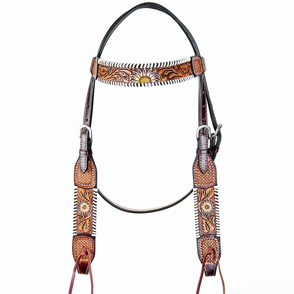 American Darling Adpaf124-Hs Western Horse Floral Headstall Genuine Leather Tan 1