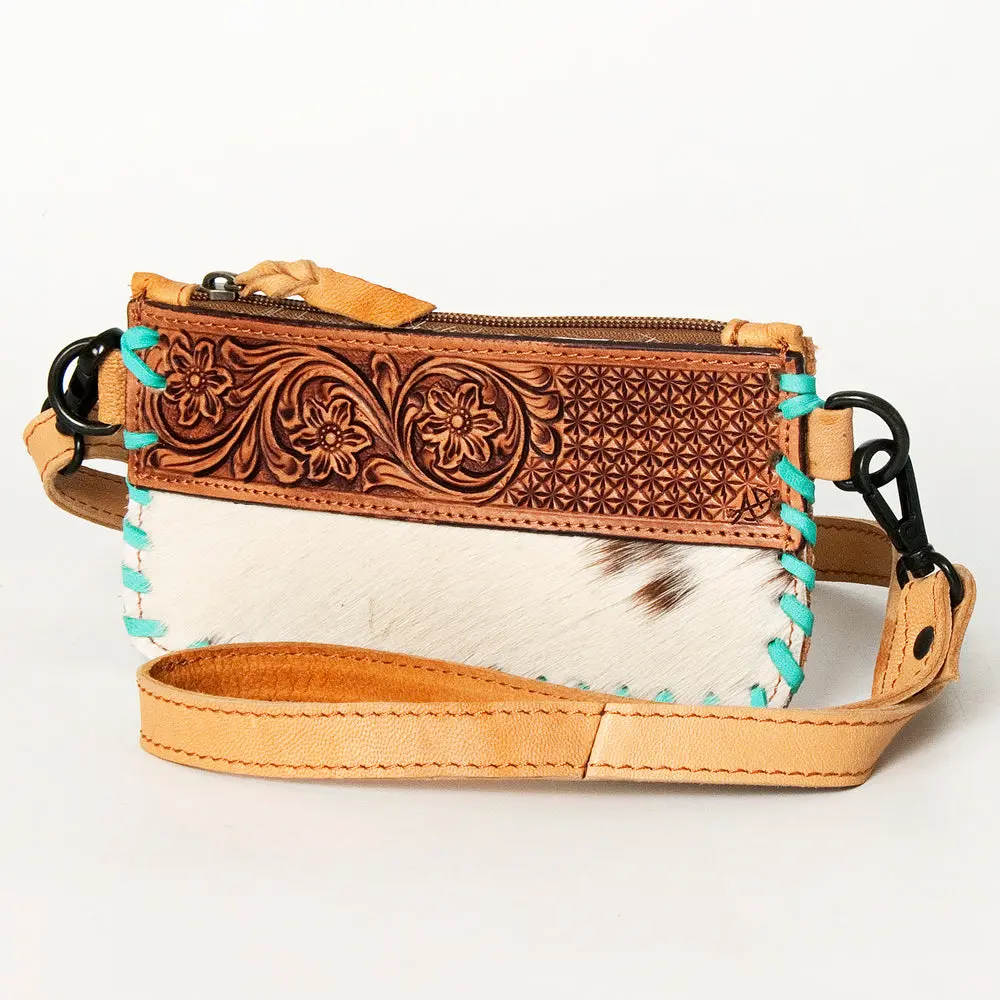 Ameran Darling Women's Wristlet Bag Western Hand Tooled Hair On Genuine Leather Handbag And Ladies Purse 1