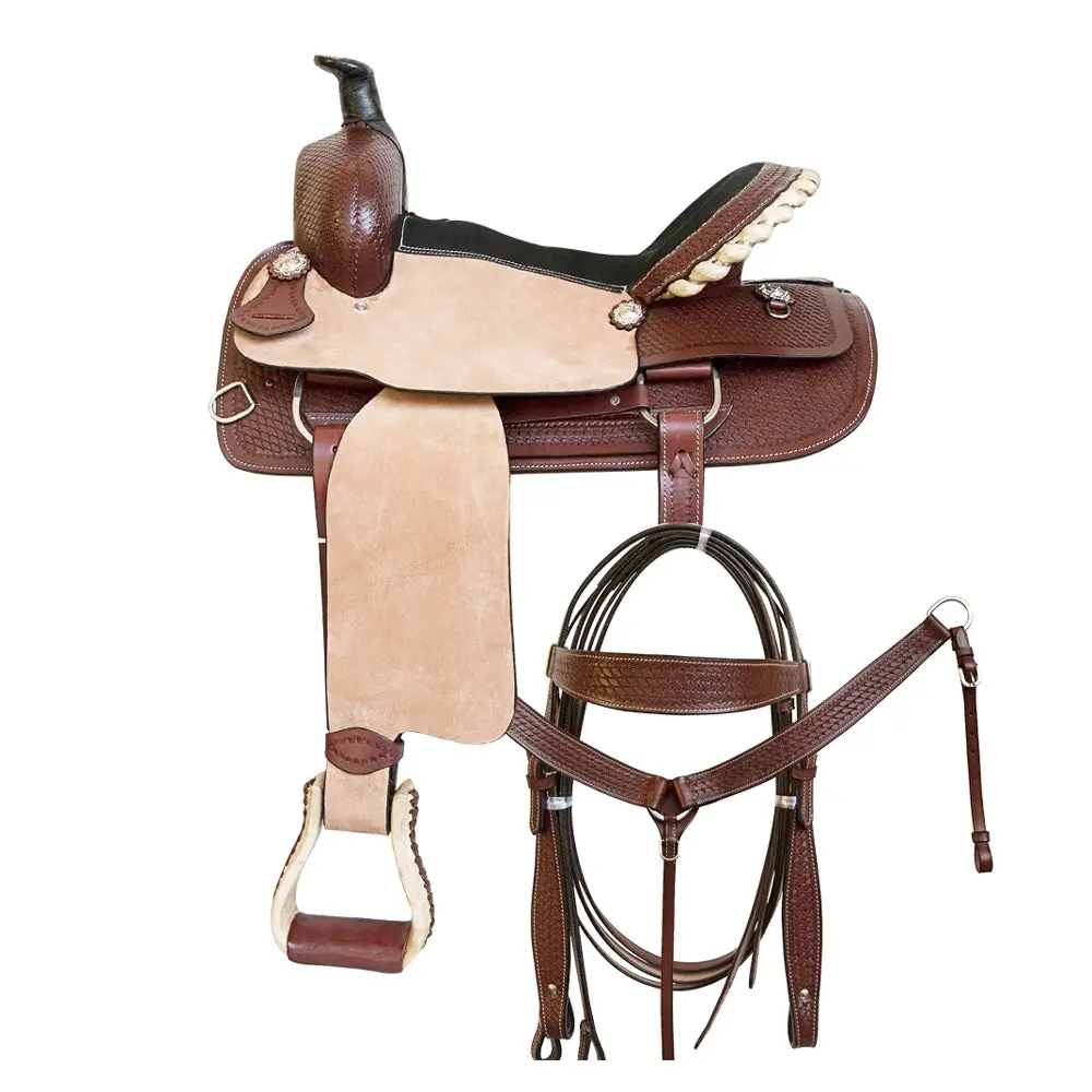Comfytack Western Saddle Leather Trail Tack Hand Tooled Saddle Brown/Tan | Western Saddle | Saddle For Horses | Horse Tack Set 1