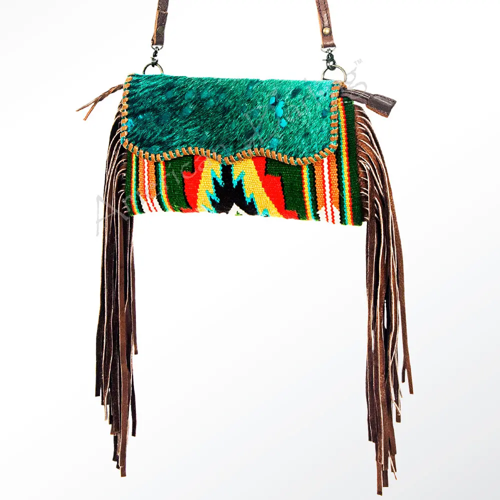 American Darling Small Cross Body Bag Hand Woven Saddle Blanket Hair-On Cowhide Western Purse With Fringes And Ykk Zipper 1