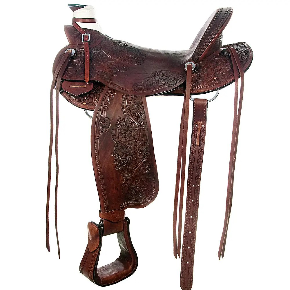 Hilason Western Horse Saddle American Leather Wade Ranch Roping Mahogany | Hand Tooled & For Horses 1