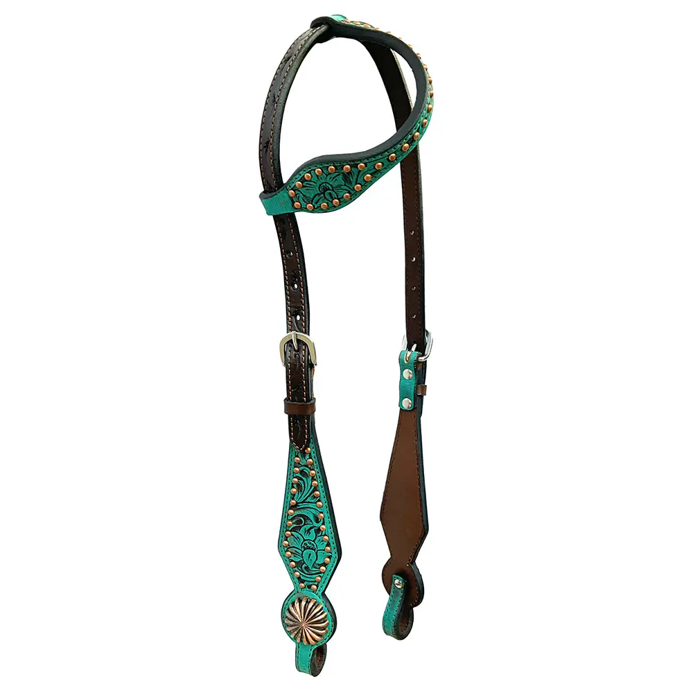 Bar H Equine American Leather Horse Saddle Tack One Ear Headstall Breast Collar Browband Wither Strap Set Spotted Pinwheel 3