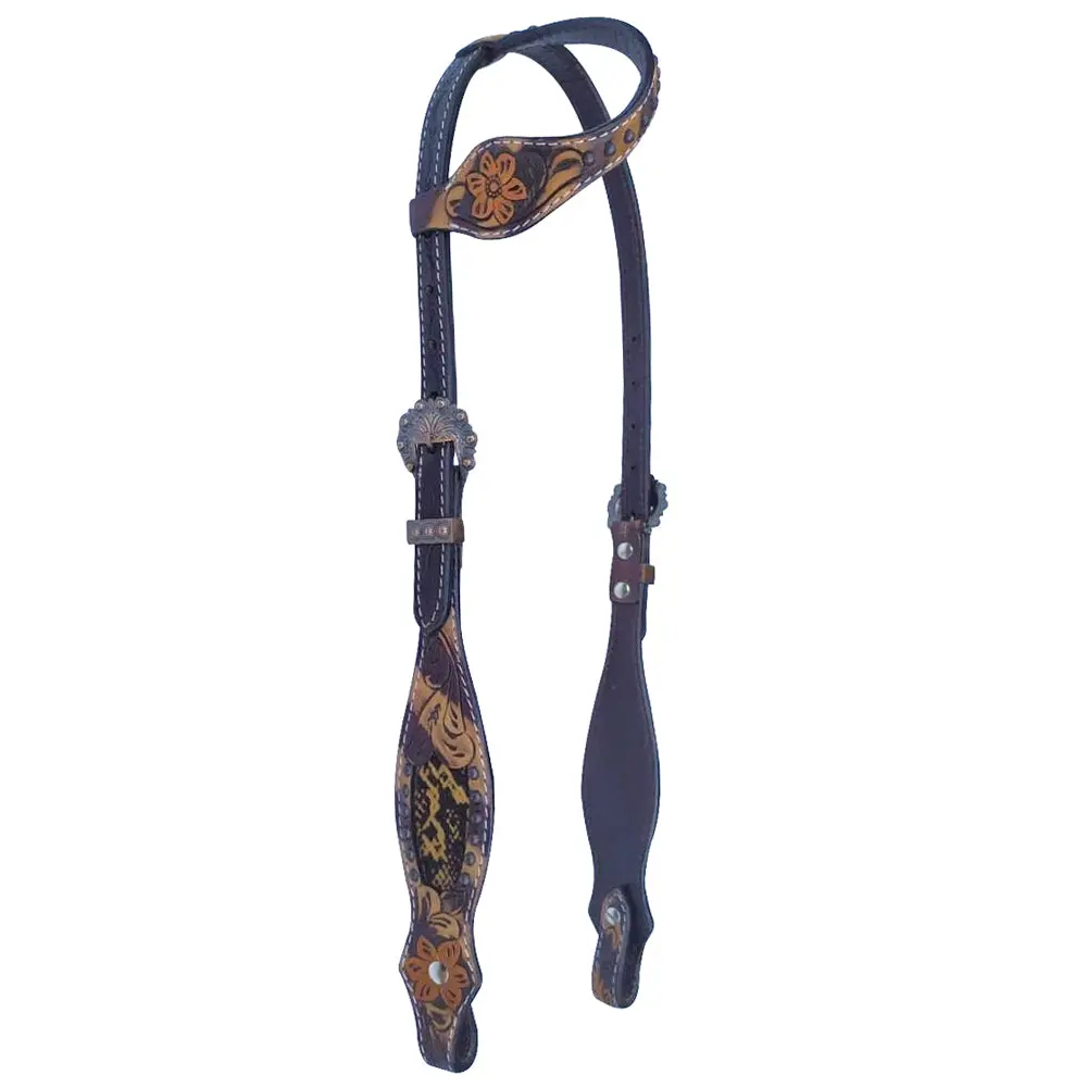 Bar H Equine American Leather Horse Saddle Tack One Ear Headstall Breast Collar Browband Wither Strap Set Tropical Snake 1