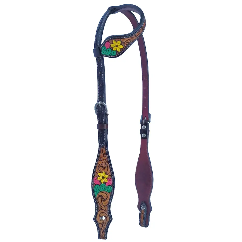 Bar H Equine American Leather Horse Saddle Tack One Ear Headstall Breast Collar Browband Wither Strap Set Tropical Cactus 2