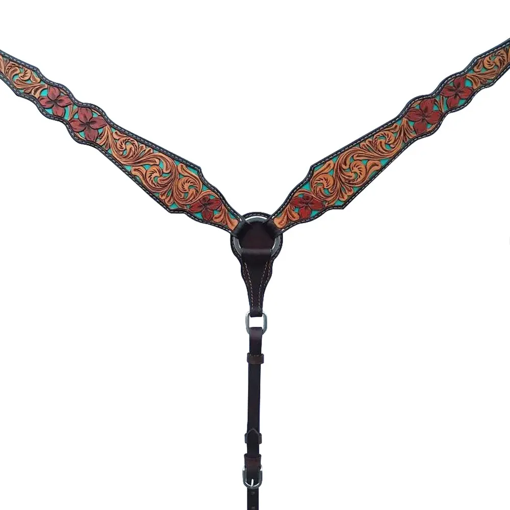 Bar H Equine American Leather Horse Saddle Tack One Ear Headstall Breast Collar Browband Wither Strap Set Tropical Turquoise 2