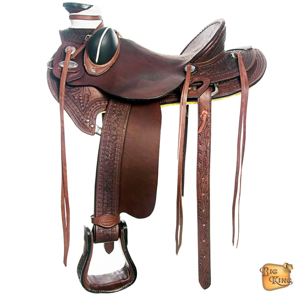 Hilason Western Horse Saddle American Leather Wade Ranch Roping Dark Brown | Hand Tooled & For Horses 1