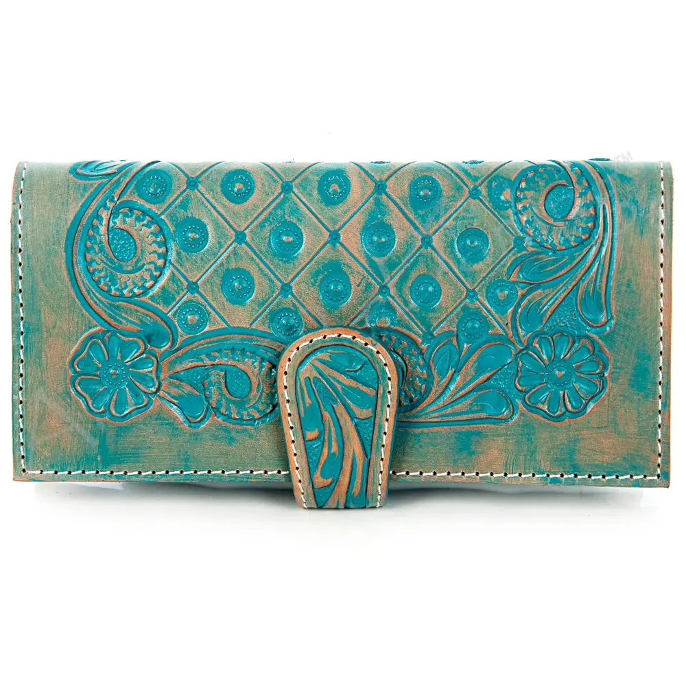 American Darling Wallet Bag Hand Tooled Floral Carved Genuine Leather Western Purse With Ykk Zipper 1