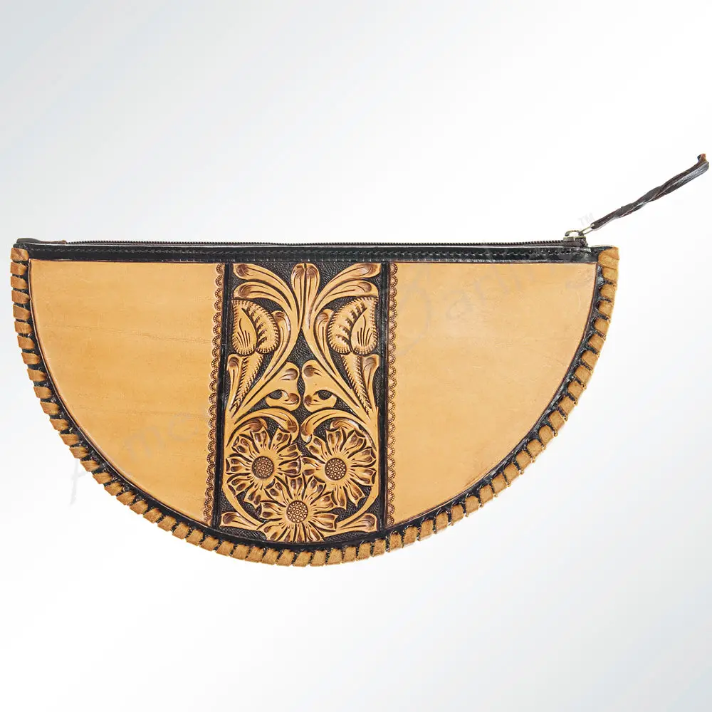 American Darling Taco Bag Hand Tooled Floral Carved Genuine Leather Western Purse With Braided Trim And Ykk Zipper 1