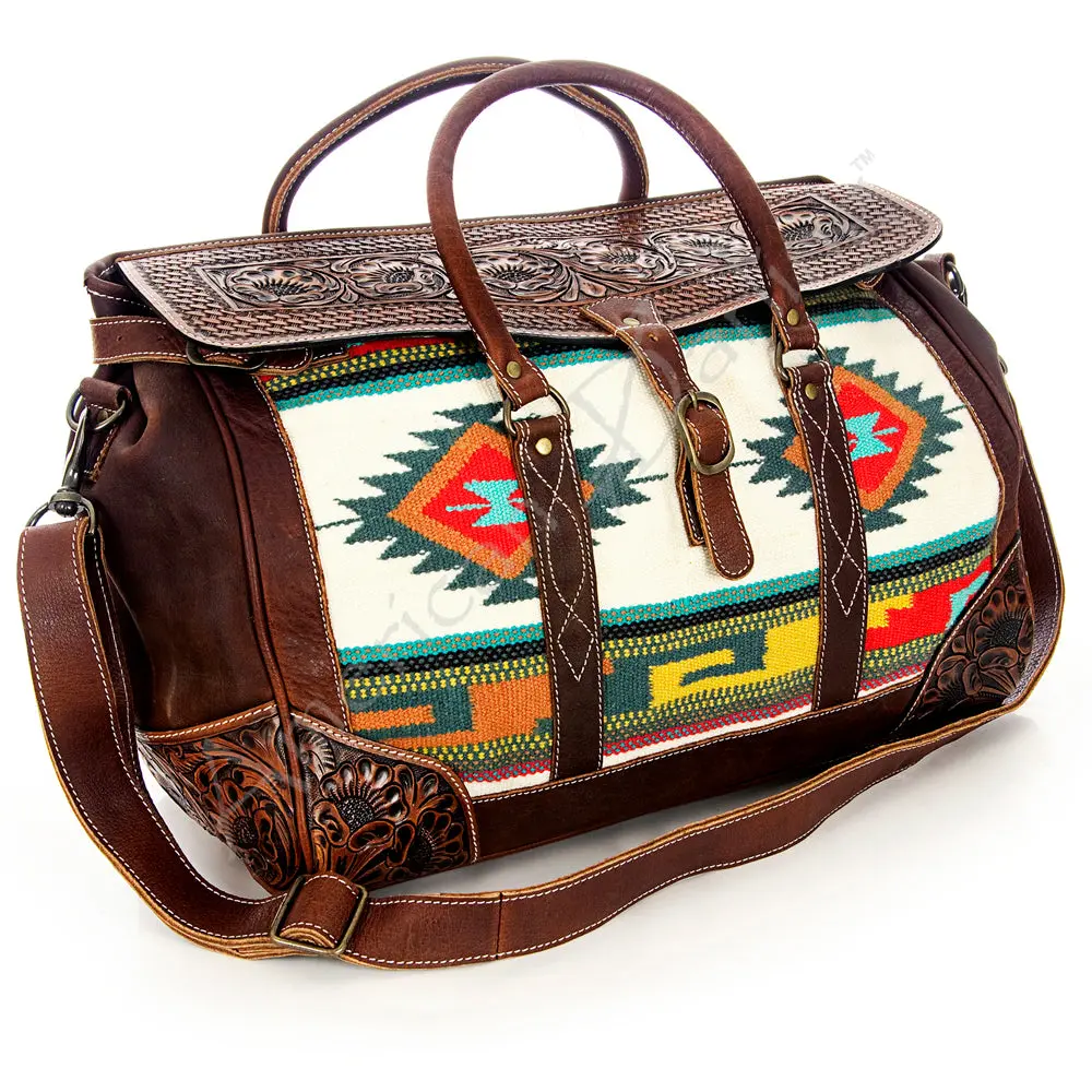 American Darling Duffel Bag Hand Tooled Floral Carved Saddle Blanket Genuine Leather Western Bag With Ykk Zipper 1