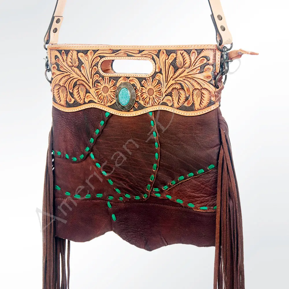 American Darling Clutch Bag Hand Tooled Floral Carved Cowhide Genuine Leather Western Bag With Fringes & Ykk Zipper 1