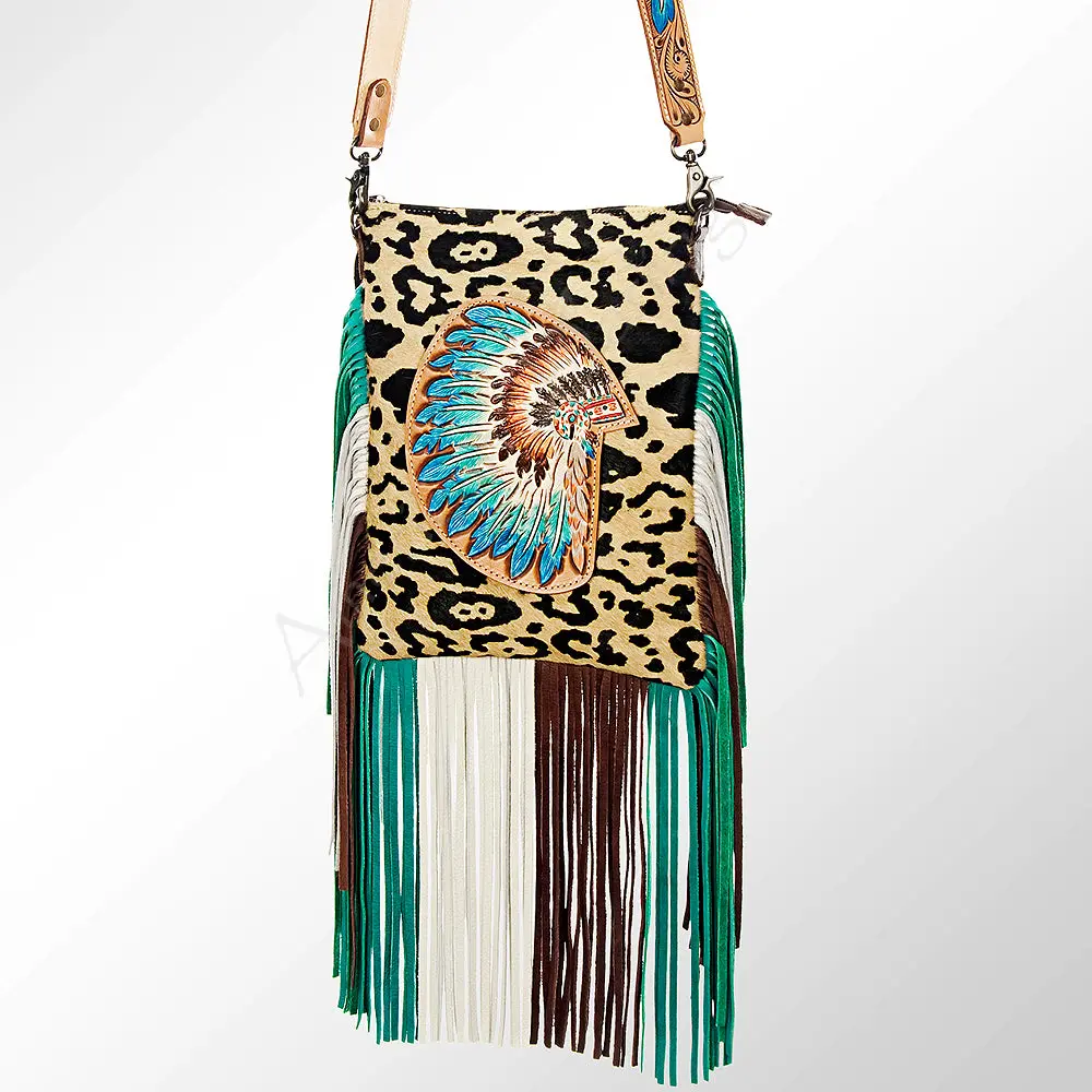 American Darling Cross Body Bag Hand Tooled Floral Carved Cowhide Genuine Leather Western Purse With Fringes & Ykk Zipper 1