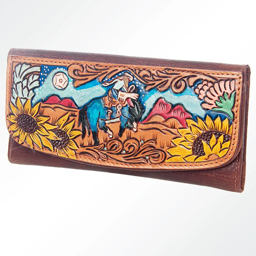 American Darling Wallet Hand Tooled Genuine Leather Western Women Bag | Handbag Purse Wristlet Travel Clutch 24