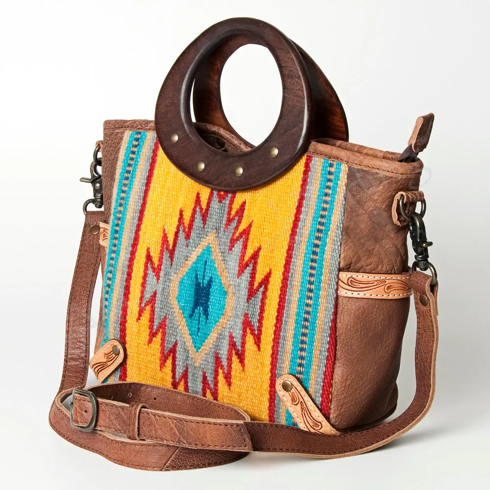 American Darling Tote Bag Hand Woven Saddle Blanket Genuine Leather Western Purse With Hand Tooled Trim & Ykk Zipper 1