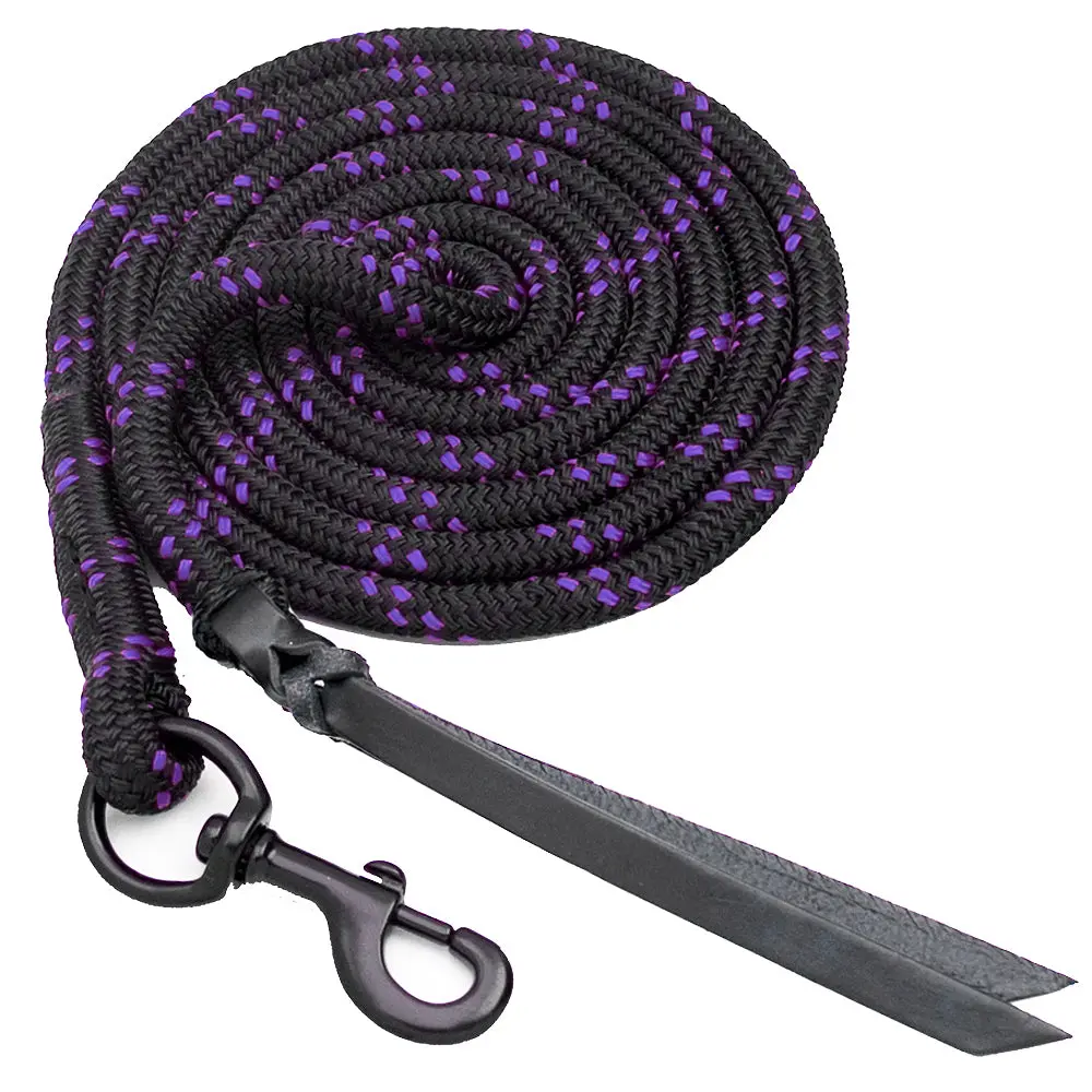 12 Ft Toklat Horse Blocker Lead Rope Double Leather Popper Purple 1