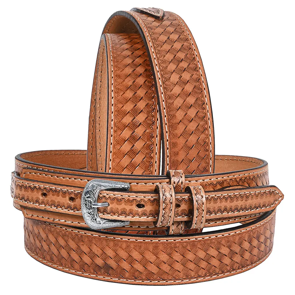 Hilason Western Genuine Leather Belt For Men Women Cowboy Cowgirl Handmade Unisex Basketweave Heavy Duty Belt 1