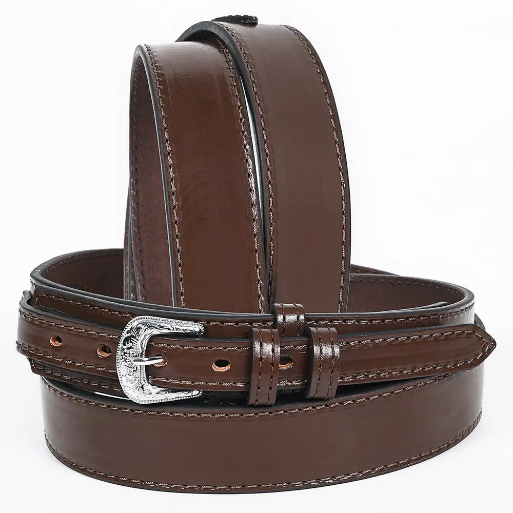 Hilason Western Genuine Leather Belt For Handmade Unisex Full Grain Heavy Duty Engraved Buckle Belt Dark Brown 1