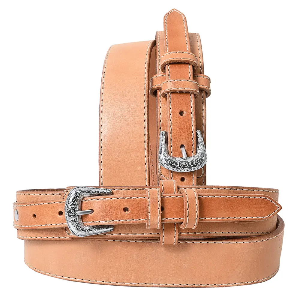Hilason Western Genuine Leather Belt For Handmade Unisex Full Grain Heavy Duty Engraved Buckle Belt Tan 1
