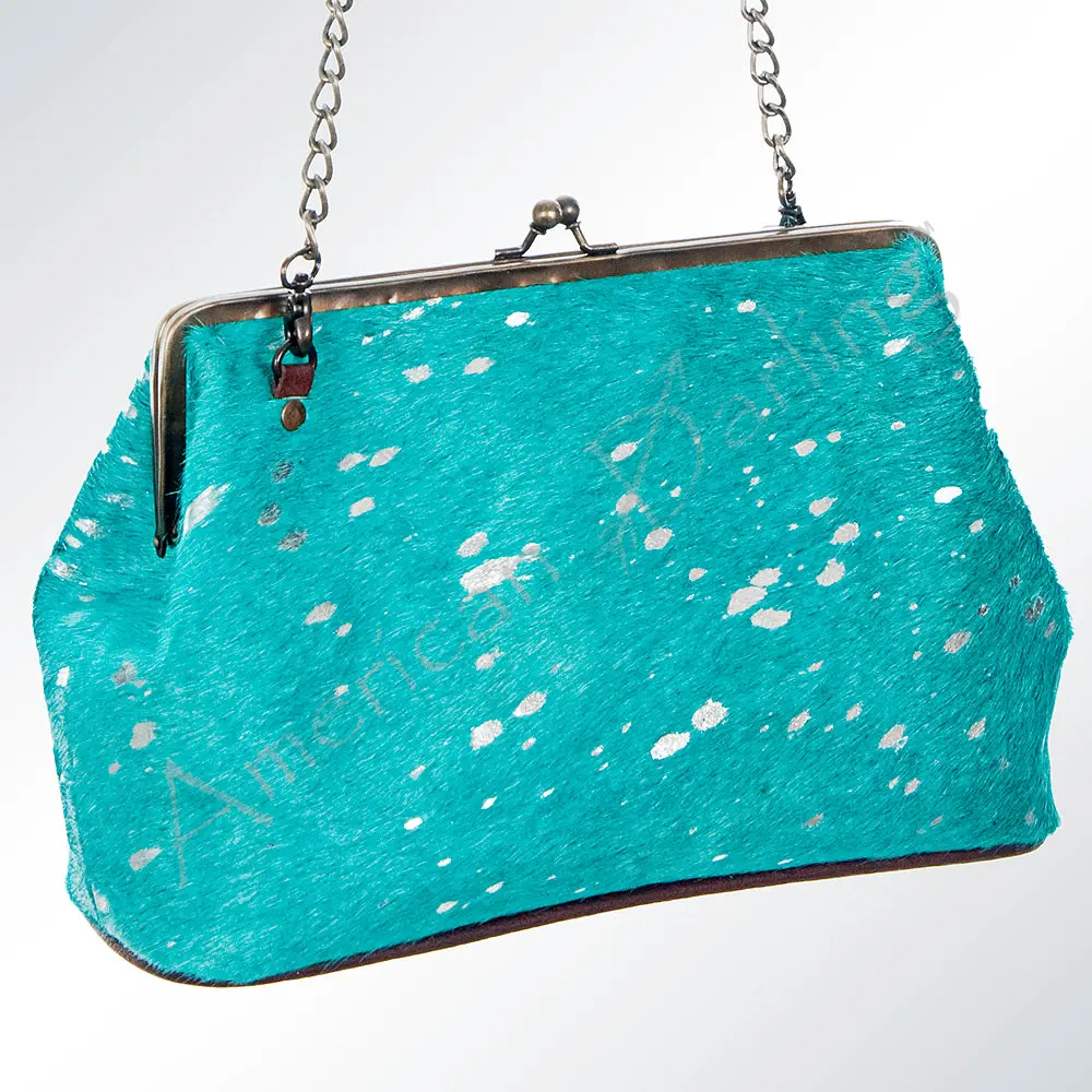 American Darling Clutch Bag Hair-On Cowhide Genuine Leather Western Pouch With Vintage Frame And Chain Strap 1