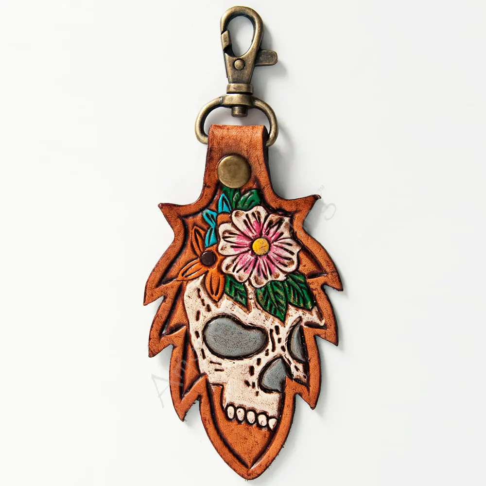 American Darling Adkr164 Hand Tooled Carved Genuine Leather Keyring 1