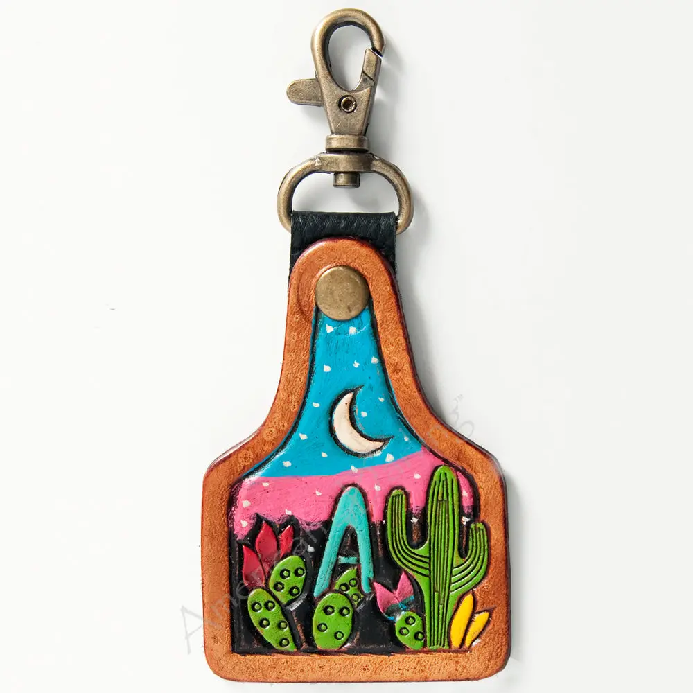 American Darling Adkr169 Hand Tooled Carved Genuine Leather Keyring 1