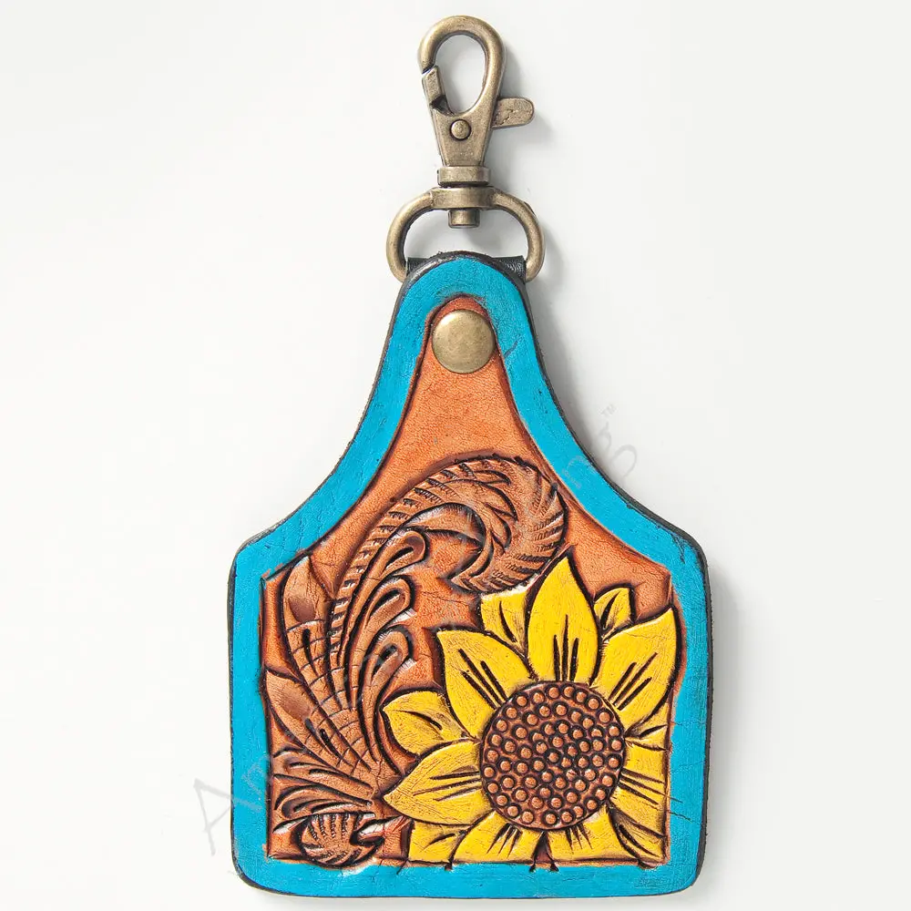 American Darling Adkr170 Hand Tooled Carved Genuine Leather Keyring 1