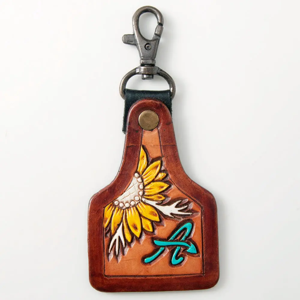 American Darling Adkr171 Hand Tooled Carved Genuine Leather Keyring 1