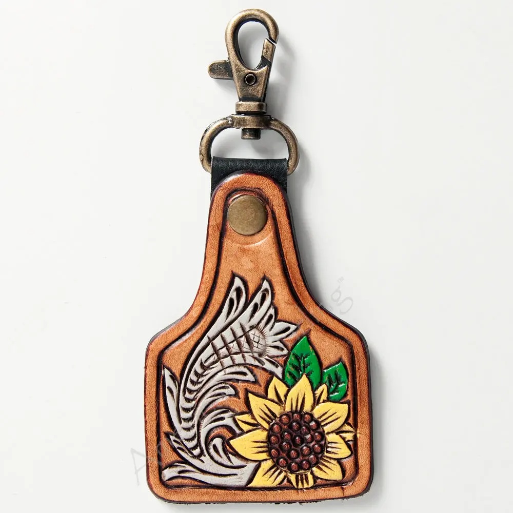 American Darling Adkr174 Hand Tooled Carved Genuine Leather Keyring 1