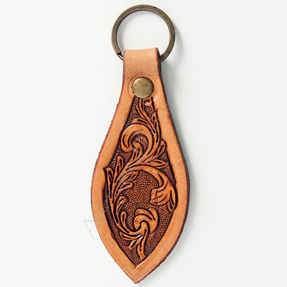American Darling Adkr176 Hand Tooled Carved Genuine Leather Keyring 1