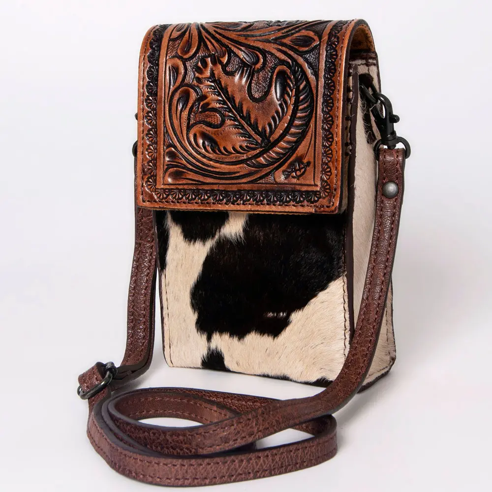 American Darling Cell Phone Holder Hand Tooled Hair-On Genuine Leather Women Bag Western Handbag Purse | Case 1