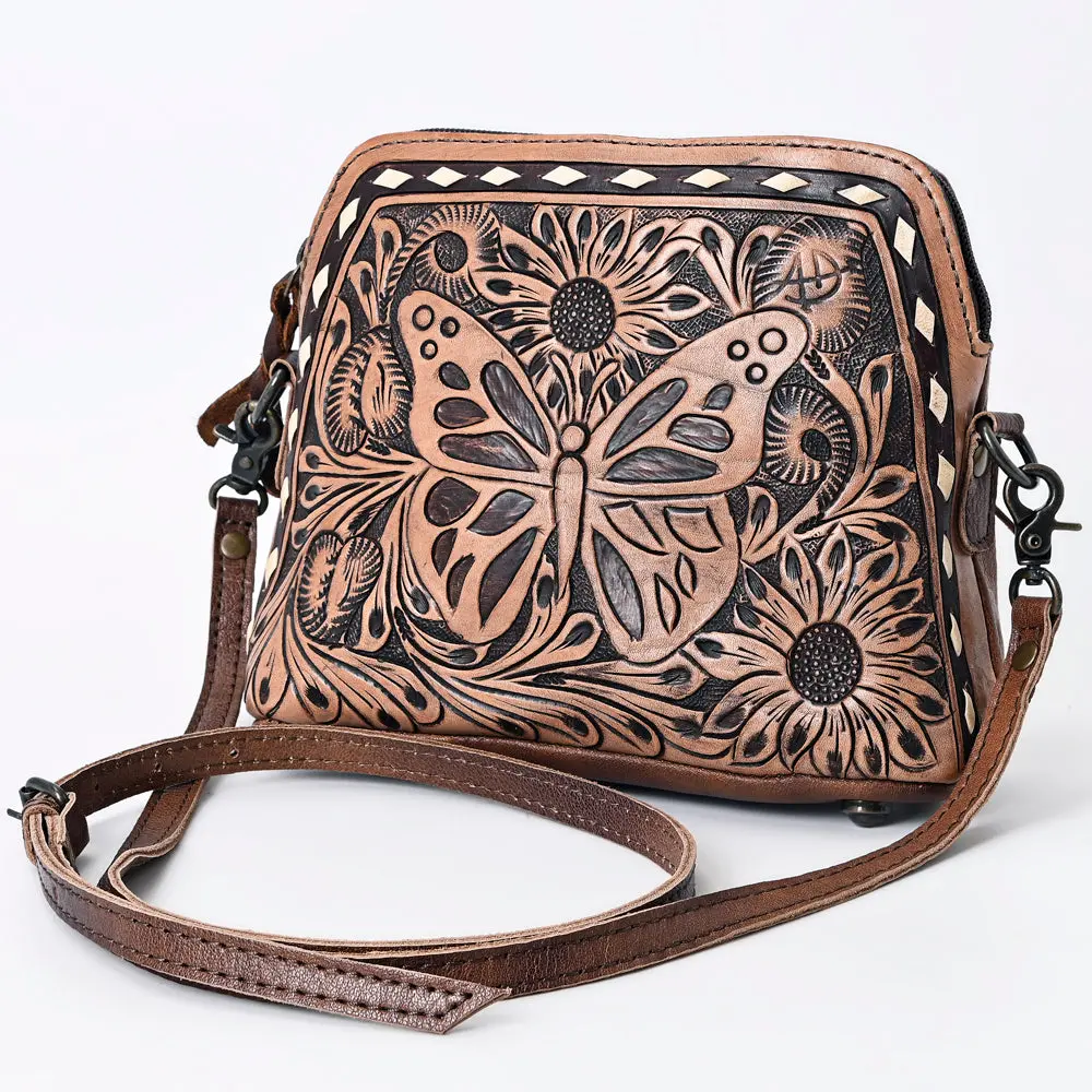 American Darling Small Cross Body Bag Hand Tooled Butterfly Carving Genuine Leather Western Purse With Ykk Zipper 1