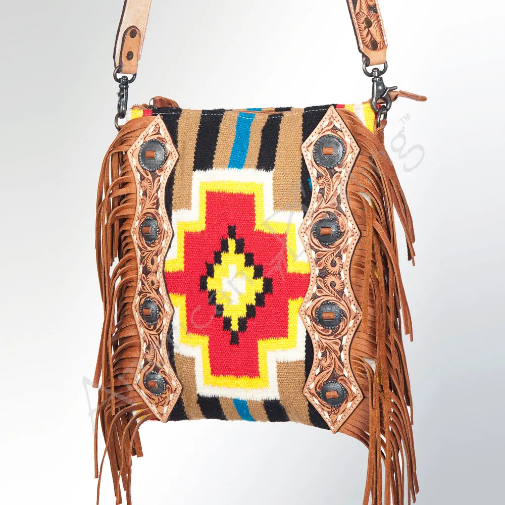 American Darling Large Cross Body Bag Hand Tooled Saddle Blanket Genuine Leather Western Purse With Fringes & Ykk Zipper 1