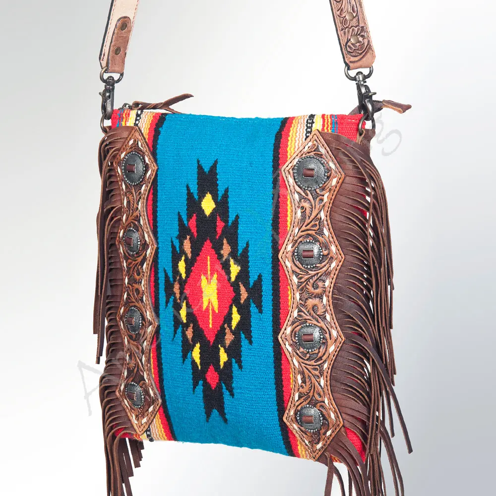 American Darling Large Cross Body Bag Hand Tooled Saddle Blanket Genuine Leather Western Purse With Fringes & Ykk Zipper 1