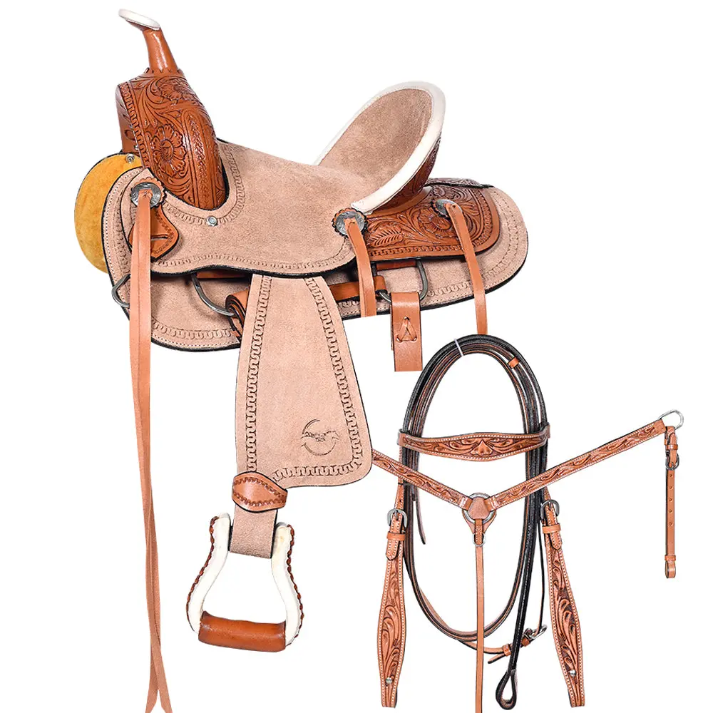 Comfytack Tan Western Kids Youth Children Miniature Pony Saddle Leather Trail Tack | Hand Tooled Saddle | Western Saddle | Saddle For Horses | Horse Tack Set 1