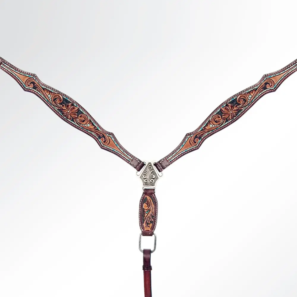 American Darling Western Horse Floral Genuine Leather Headstall Tack Set | Breast Collar For Horses 1