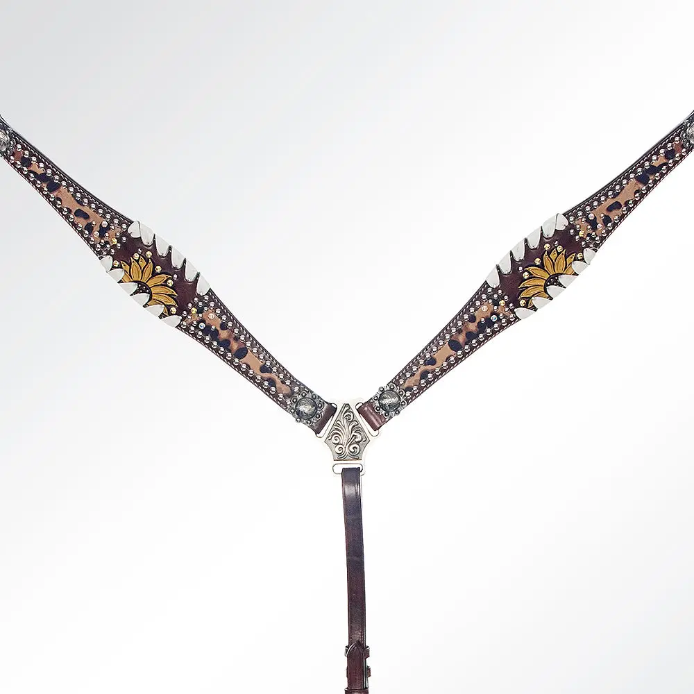 American Darling Western Horse Floral Genuine Leather Headstall Tack Set | Breast Collar For Horses 1