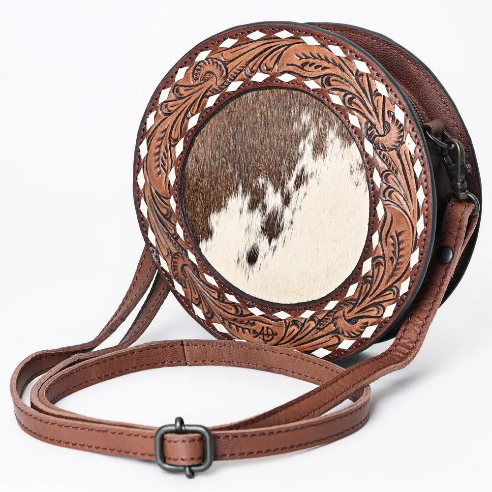American Darling Canteen Bag Hand Tooled Hair On Genuine Leather Western Women | Handbag Purse Travel Clutch 1
