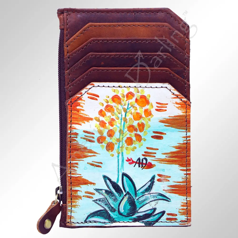 Ameran Darling Women's Card Holder Hnad Painted Full Grain Genuine Leather Handbag And Ladies Purse 1