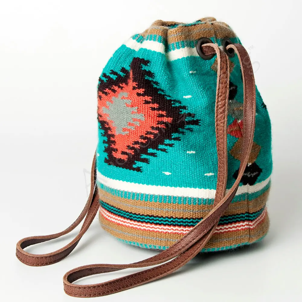 American Darling Bucket Bag, Hand Woven Saddle Blanket & Vegetable-Tanned Leather, Western Drawstring Shoulder Bag 1