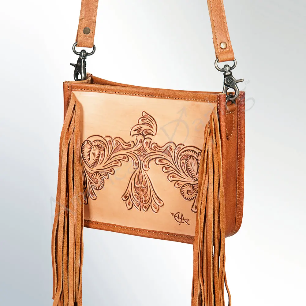 American Darling Cross Body Bag, Hand Tooled Floral Carved Vegetable-Tanned Leather, Western Handcrafted Leather Purse 1